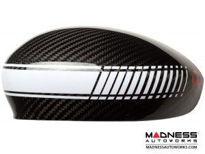 FIAT 500 Mirror Covers - Carbon Fiber - White Racing Stripe w/ Red Scorpion